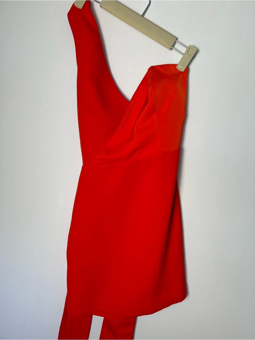 NBD Jasper Mini Dress Red Orange One Shoulder Tie Front Bow Cocktail Formal XS - Picture 4 of 9
